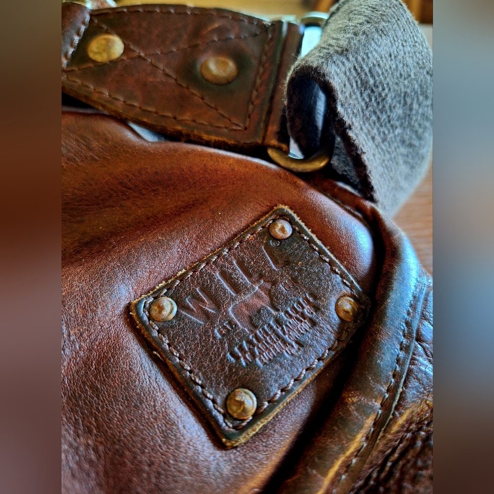 Vintage Will Leather Goods 1978 Cognac "HANK" Bag Scottish Tartan Liner VGC